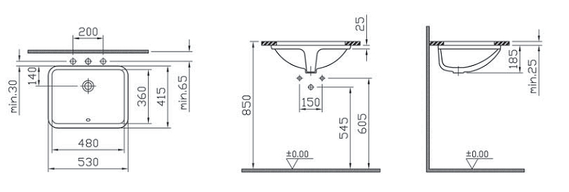 Раковина встраиваемая S50 снизу 48cm-цвет белый VitrA 5339B003-0012 в магазинах СантехГид