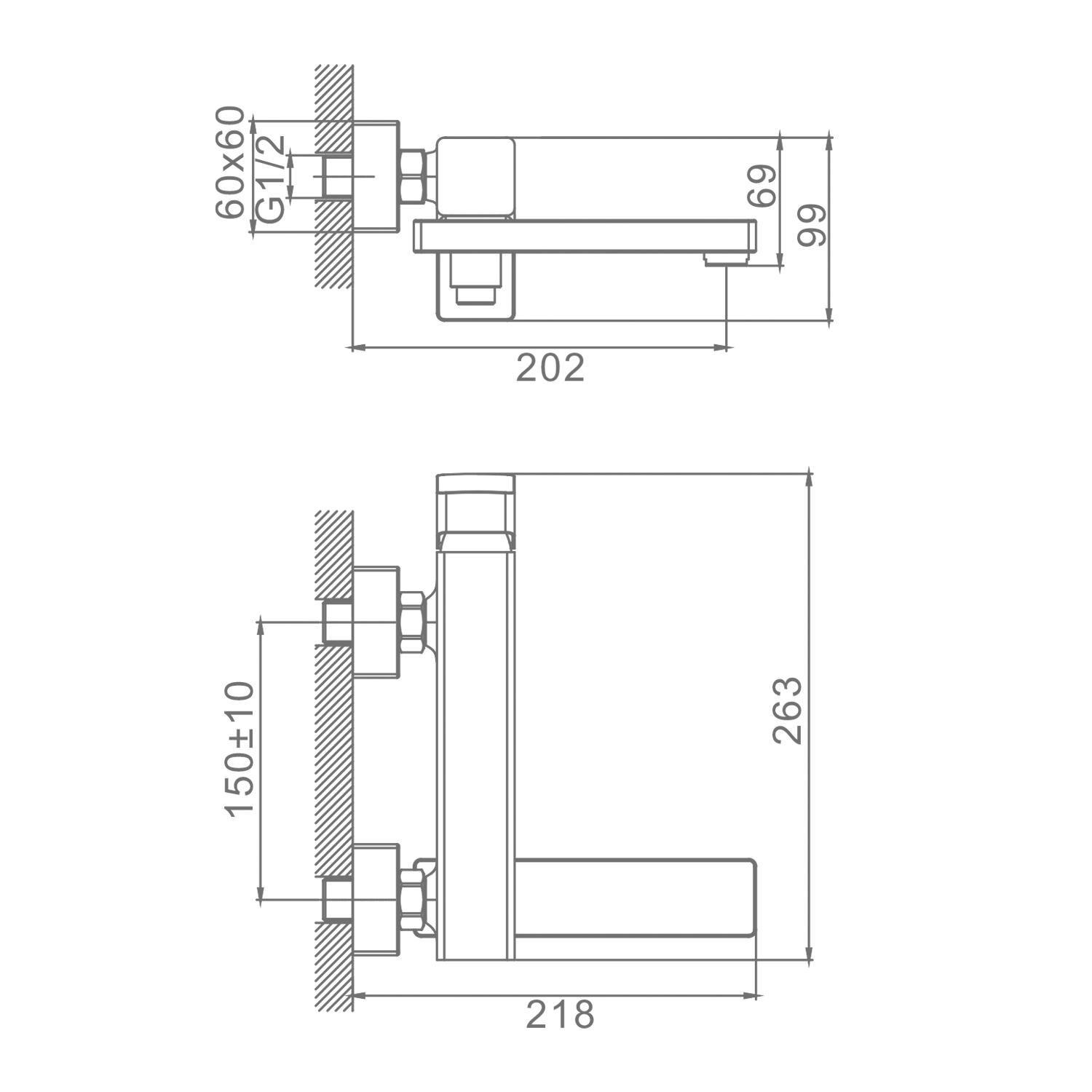Смеситель Raglo для ванны и душа настенный излив поворотный 15 см, черный R30.30.06