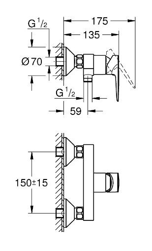 Смеситель для душа BauEdge New, наружный, хром 23635001