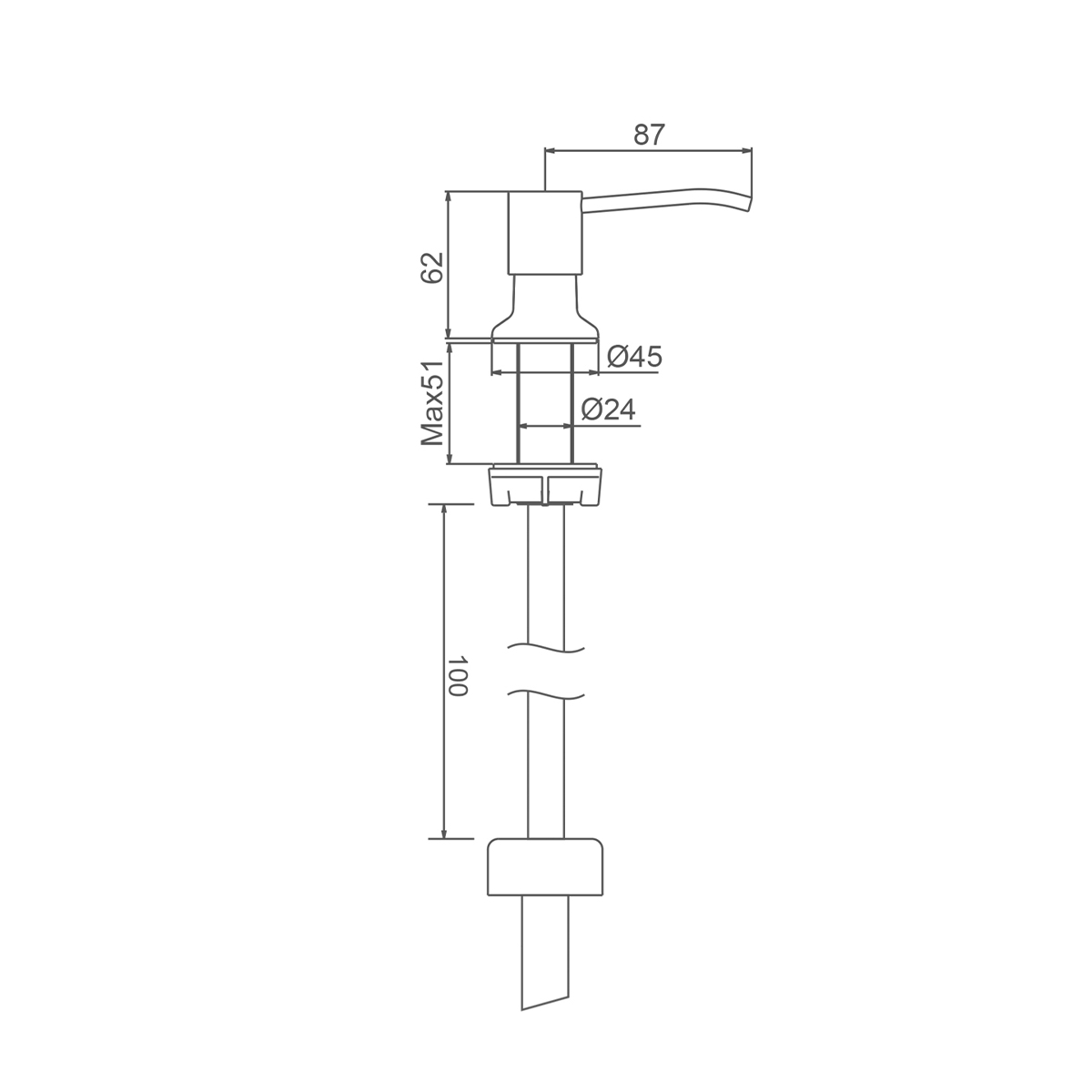 Дозатор для моющего средства на кухню Splenka встраиваемый с удлинительной трубкой (100см) S710.02.05 нержавеющая сталь, сатин