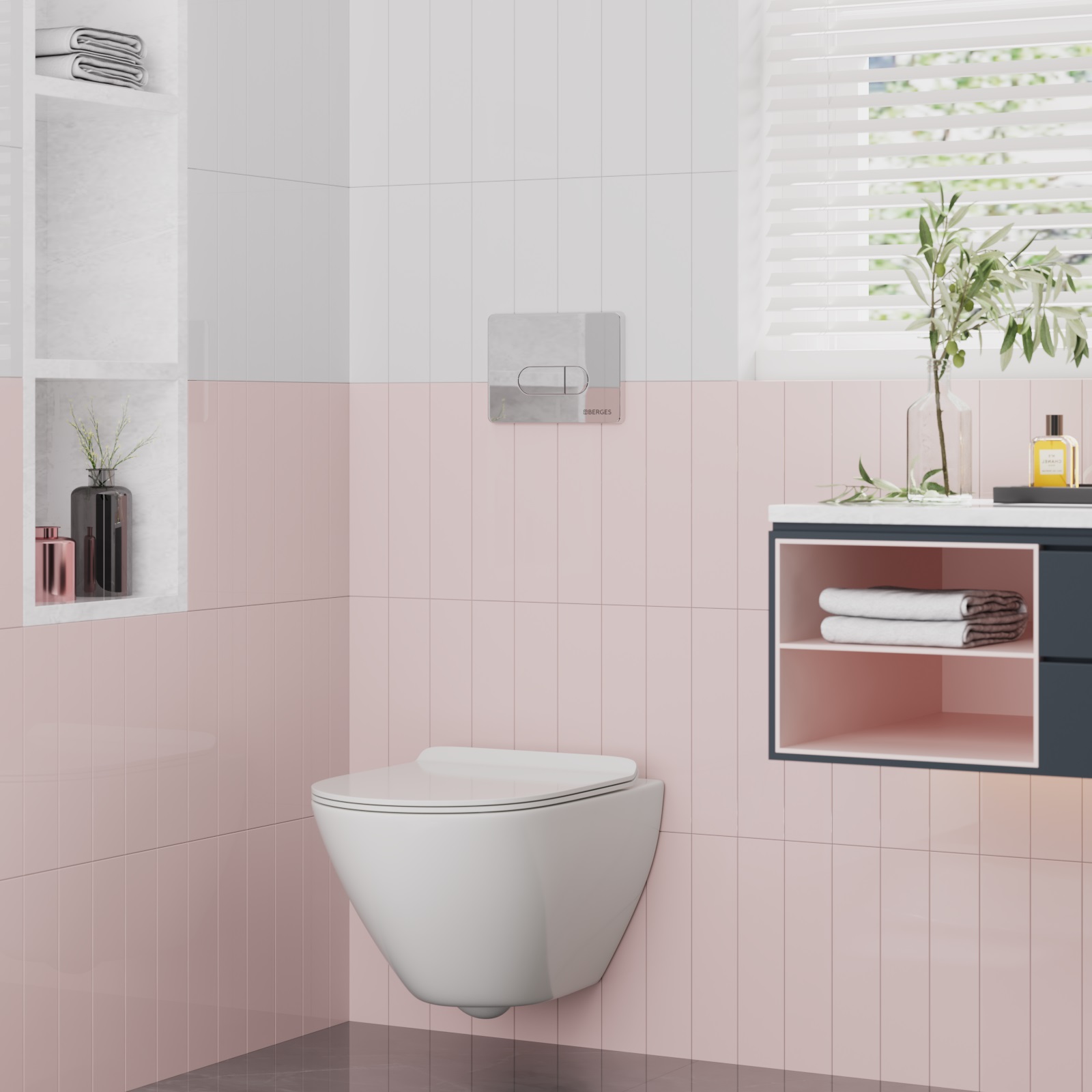 Унитаз BERGES подвесной PUMA Rimless 51см, сиденье дюропласт Toma Slim SO, микролифт, быстросъем