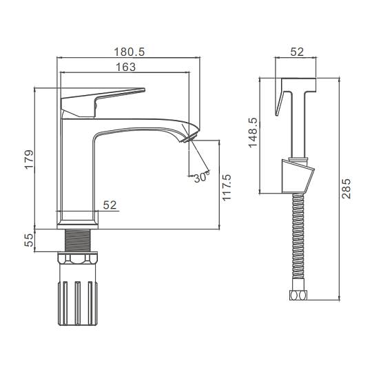 Смеситель Prohanss P60.12.03 для раковины с гигиеническим душем монолитный, золотой сатин