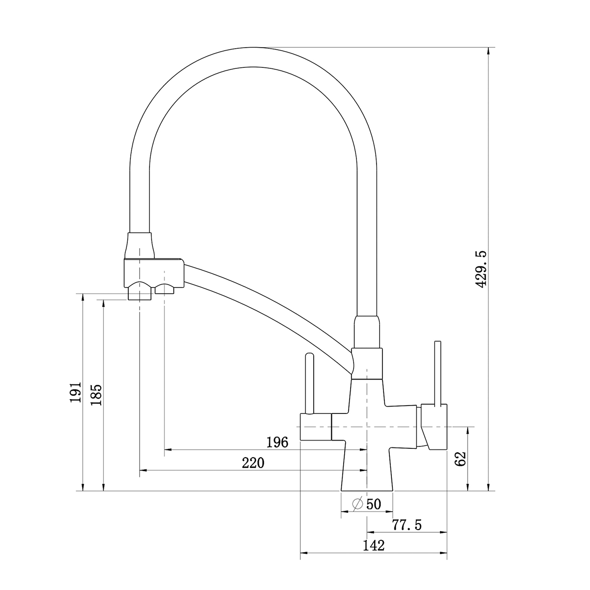 Смеситель Raglo R80.621.05 для кухни с подключением к фильтру съёмный гибкий излив, сатин