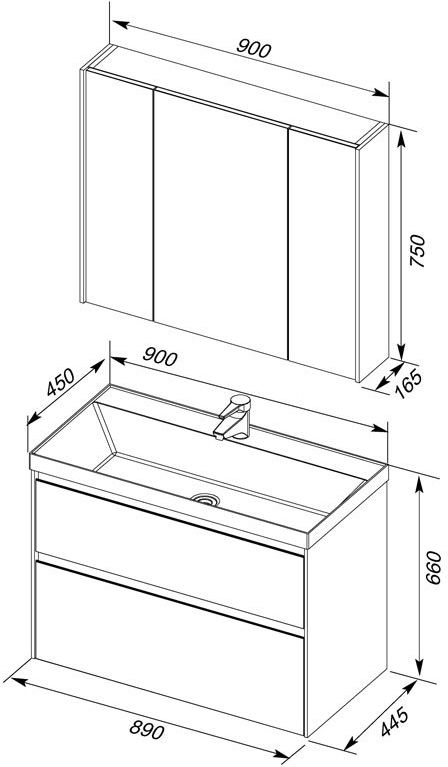 Комплект мебели для ванной Aquanet Гласс 90 белый