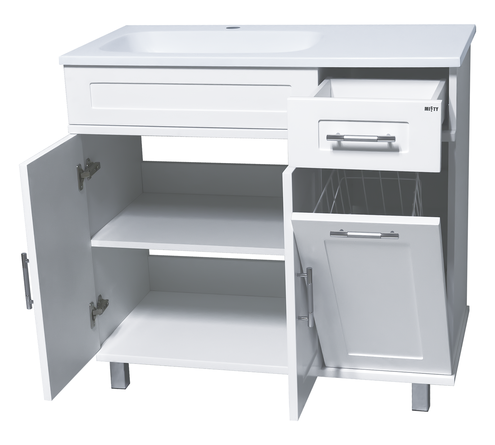 Тумба напольная Купер - 90 с Б/К левая белая + раковина