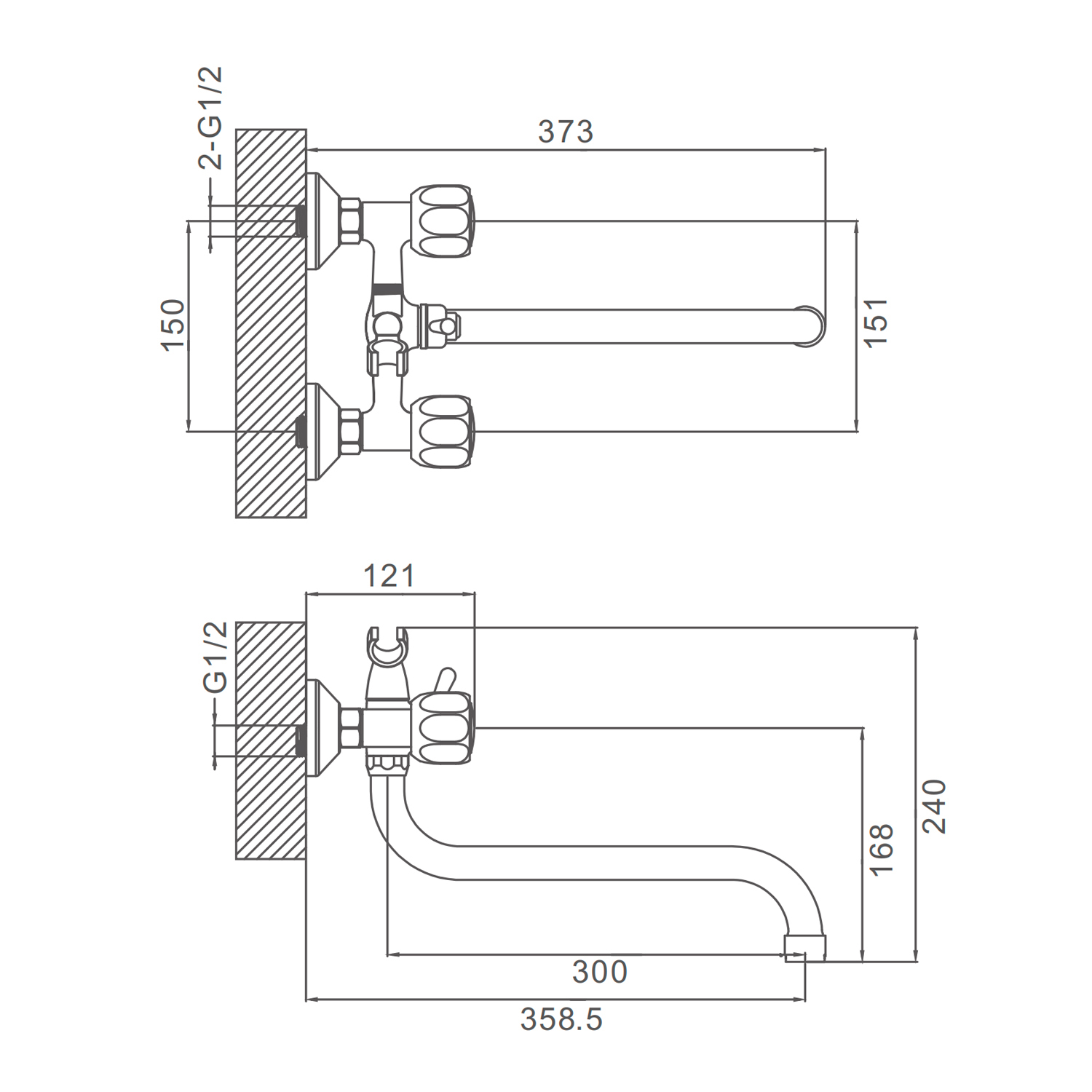 Смеситель Prohanss P12.22 для ванны и душа вентильный поворотный излив 30 см, хром