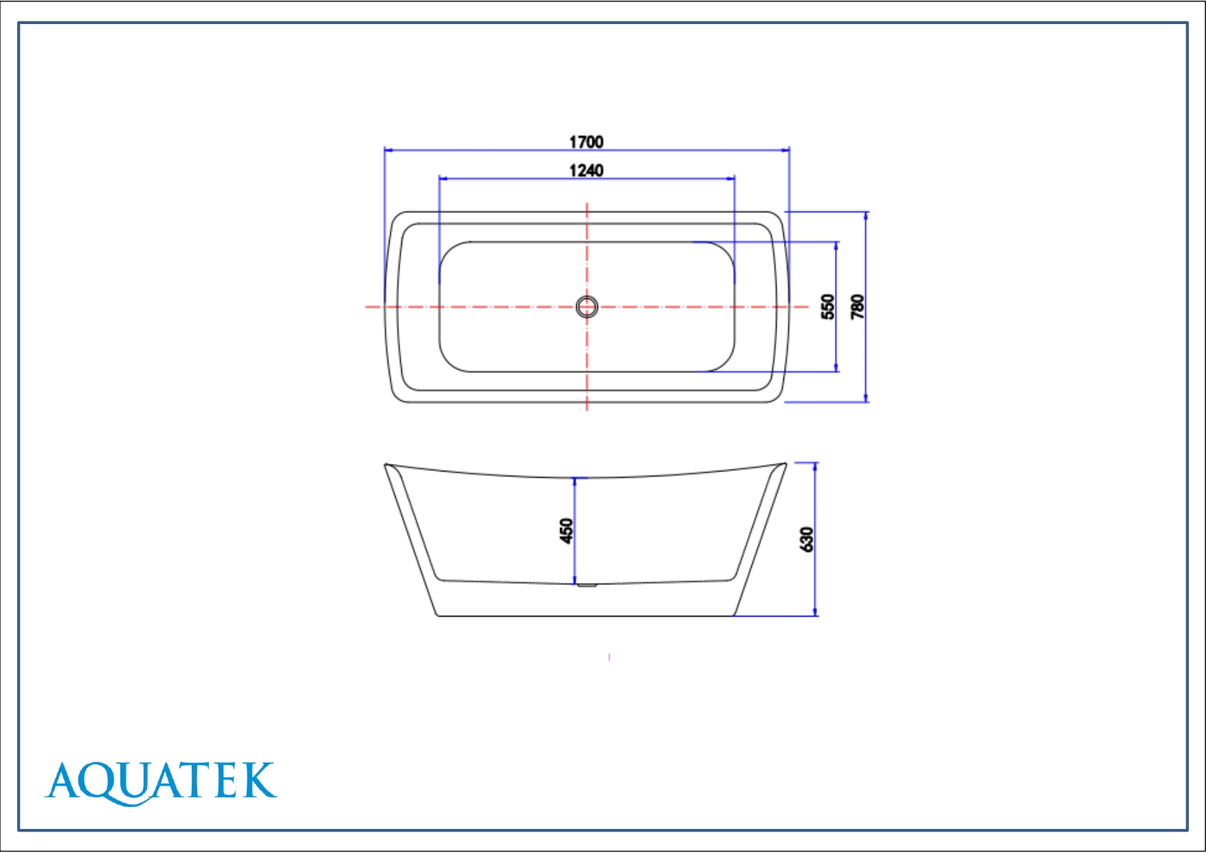Ванна акриловая,отдельностоящая, AQUATEK ВЕРСА 1700*780*630. В комплекте со сливом и ножками.Цвет: белый глянцевый. AQ-4777