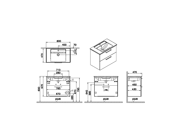 66306 Root Тумба 80 см с раковиной 2 ящика глянцевый белый VITRA