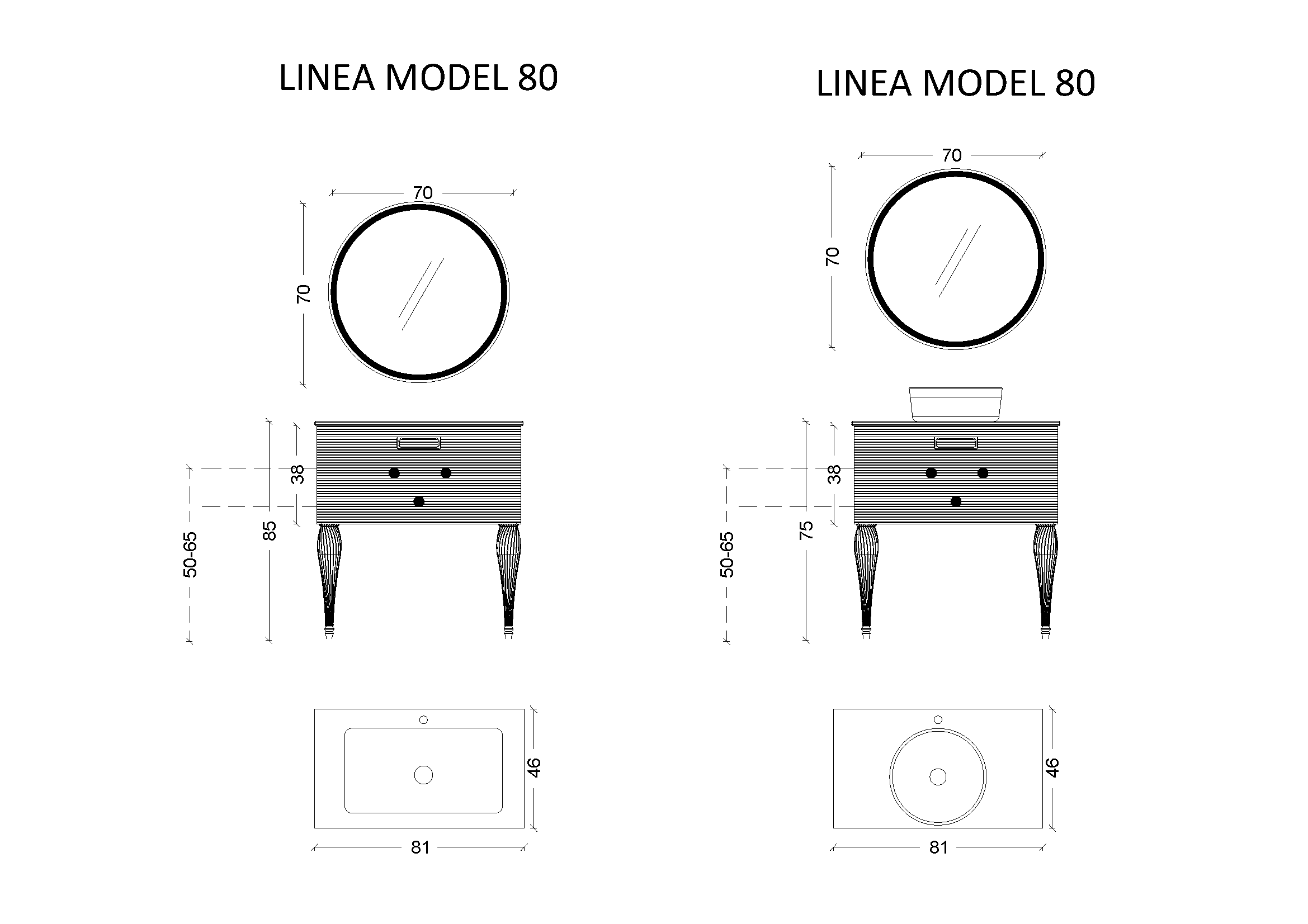 Тумба Linea 80 черная + Хром