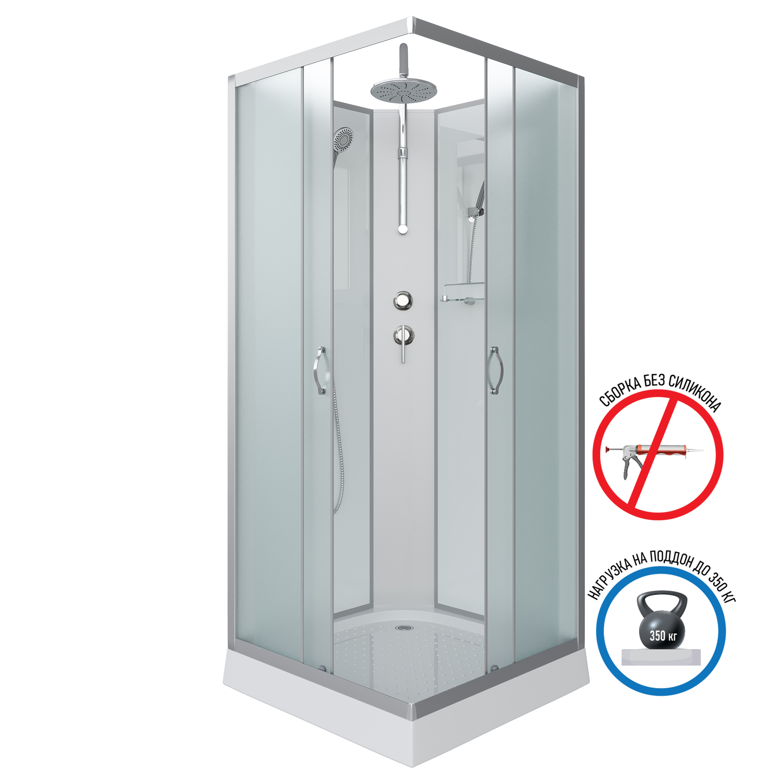 Душевая кабина Niagara Classic NG-1101-14BKT (90х90х210) низкий поддон(13см),стекло матовое,3 места с полкой