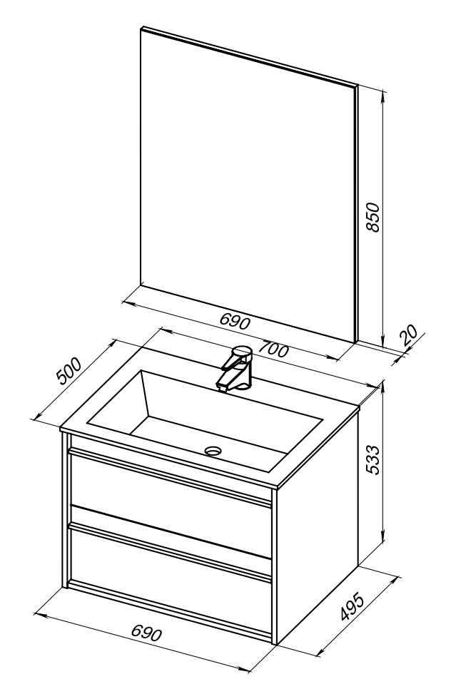 Мебель для ванной Aquanet Lino 70 Дуб Веллингтон