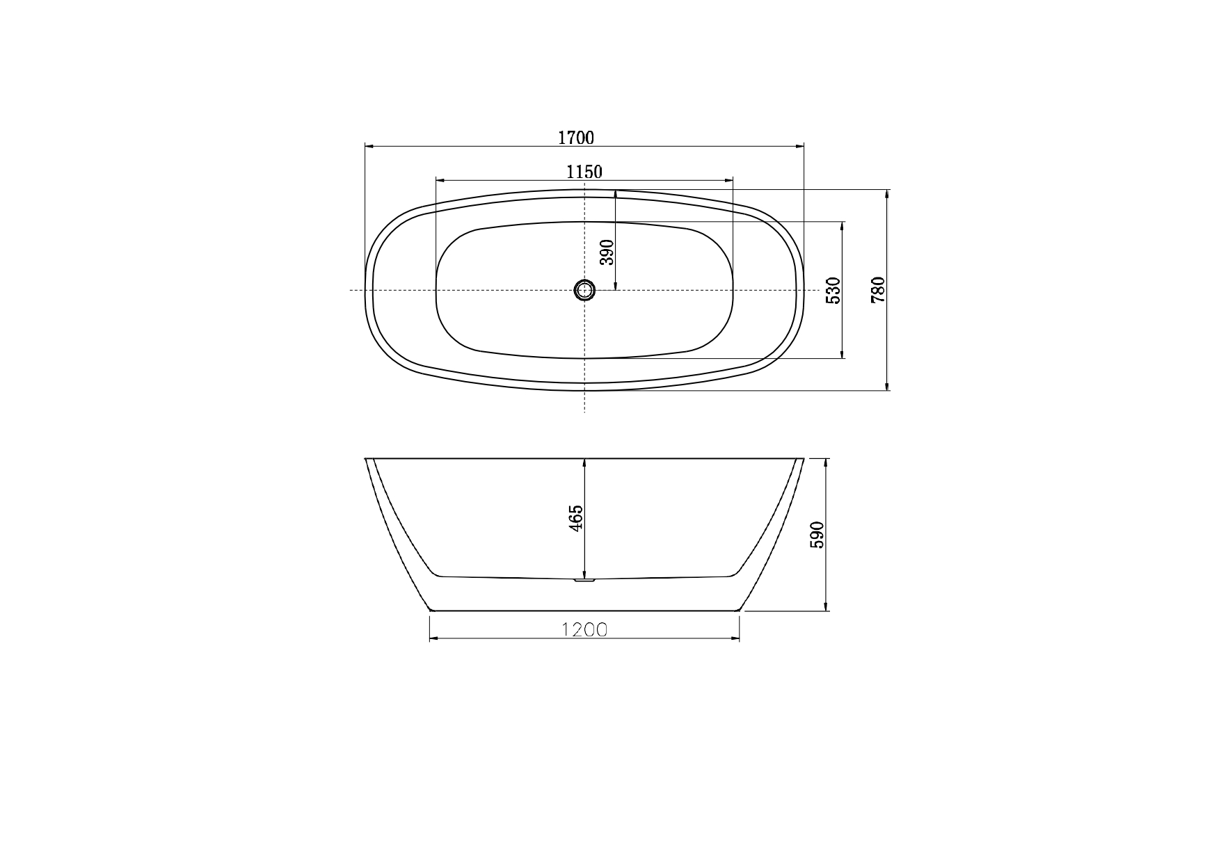 Ванна акриловая,отдельностоящая, AQUATEK AQ-128778WT ТЕРА 1700 * 780 * 590. В комплекте со сливом и ножками. Цвет: белый глянцевый. .