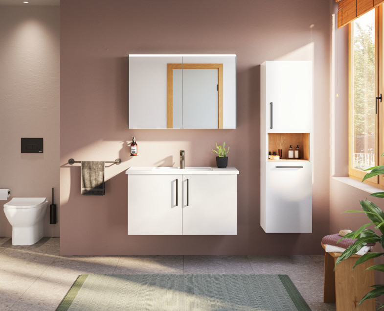 66912 Зеркало-шкаф 100 см с подсветкой и розеткой антрацит VITRA