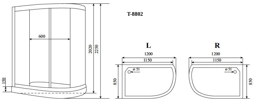 Душевая кабина Timo Comfort T-8802L Fabric Glass 120*85*220