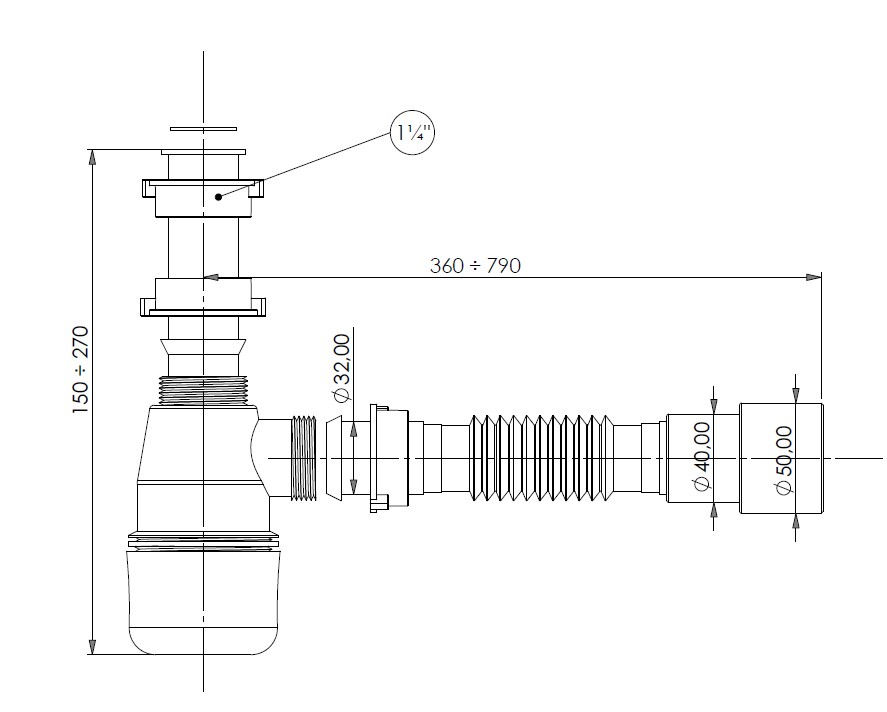 Сифон для раковины Aquanet d40/50 c накидной гайкой 5/4
