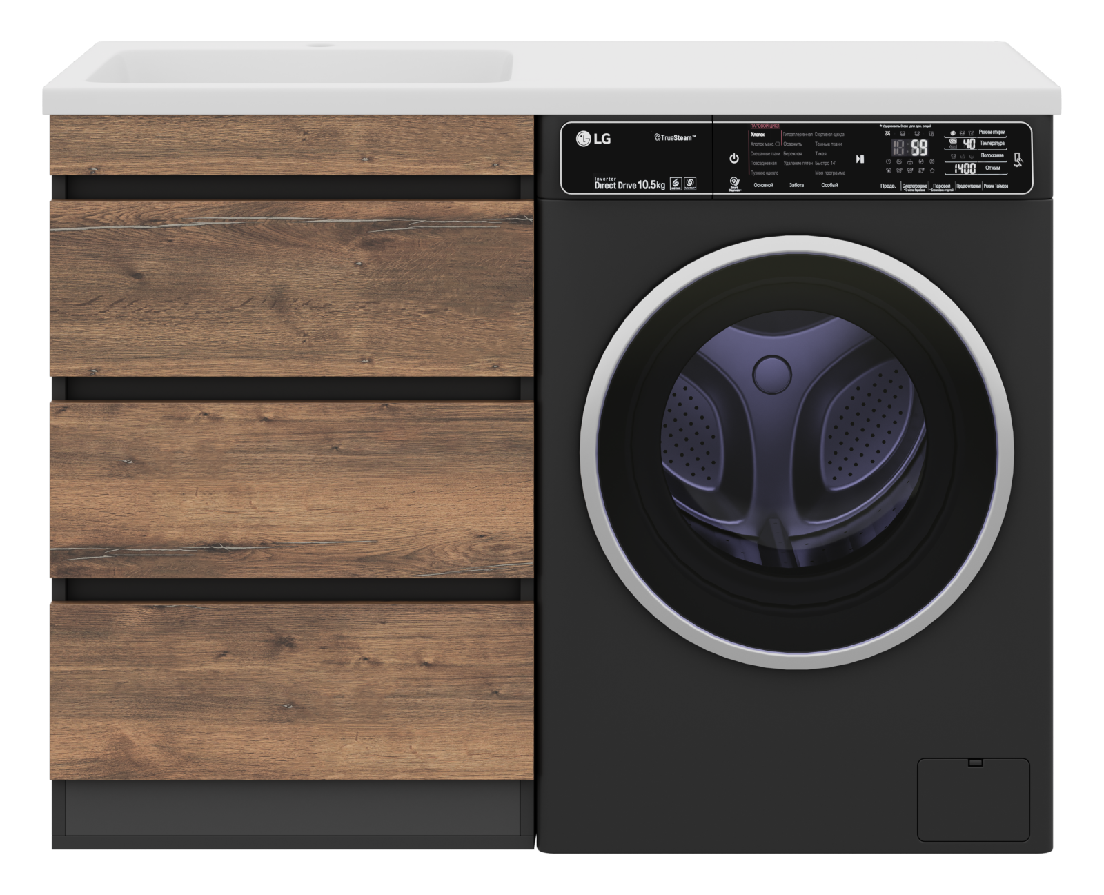 Тумба Misty Коломбо 60 под стиральную машину с раковиной Эстет Даллас 120 левая