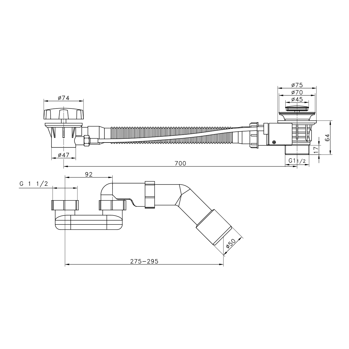 Сифон для ванны полуавтомат RAGLO R600.30.33
