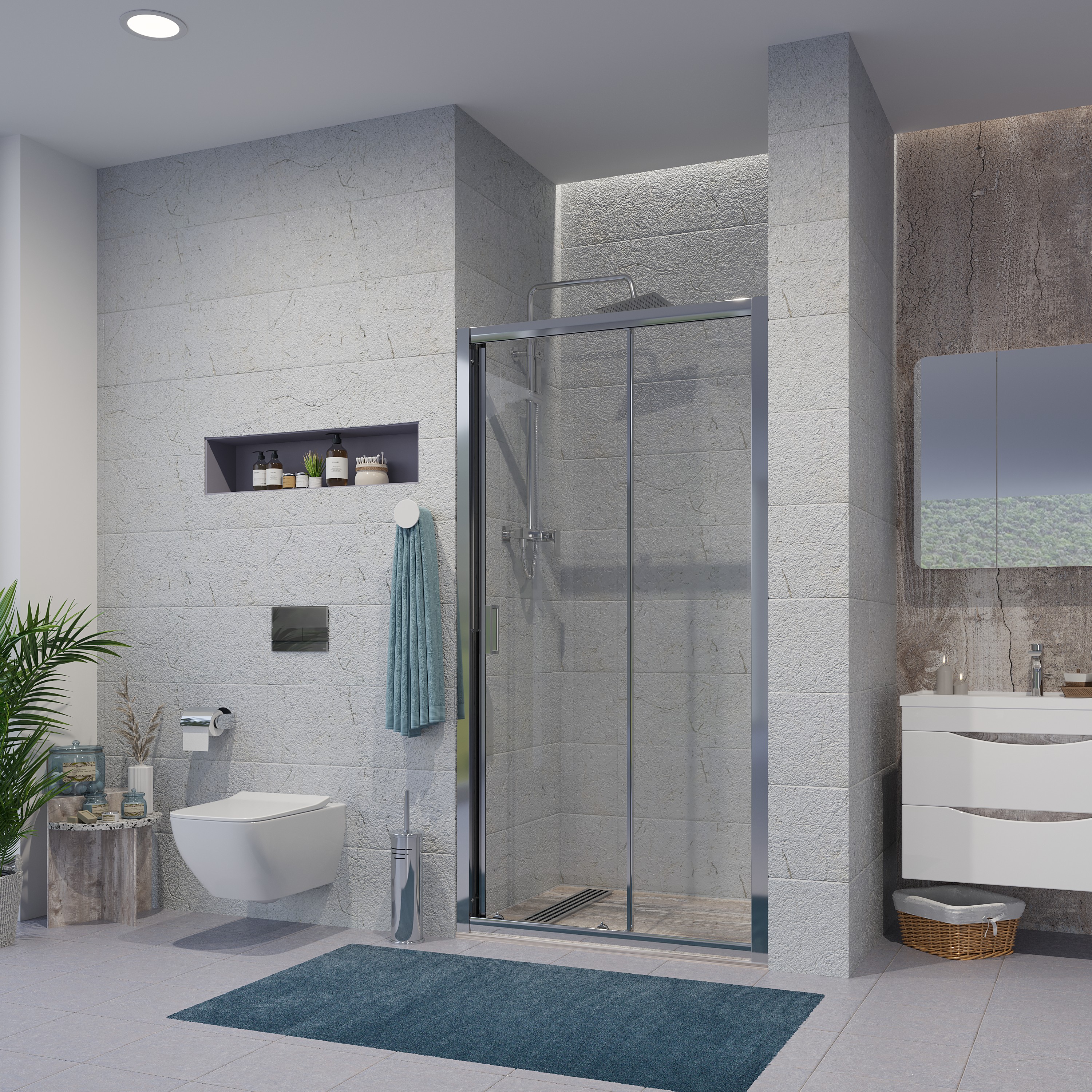 Дверь в нишу Niagara Nova (130х195) хром,дверь раздвижная,стекло прозрачное,1 место NG-62-13A 