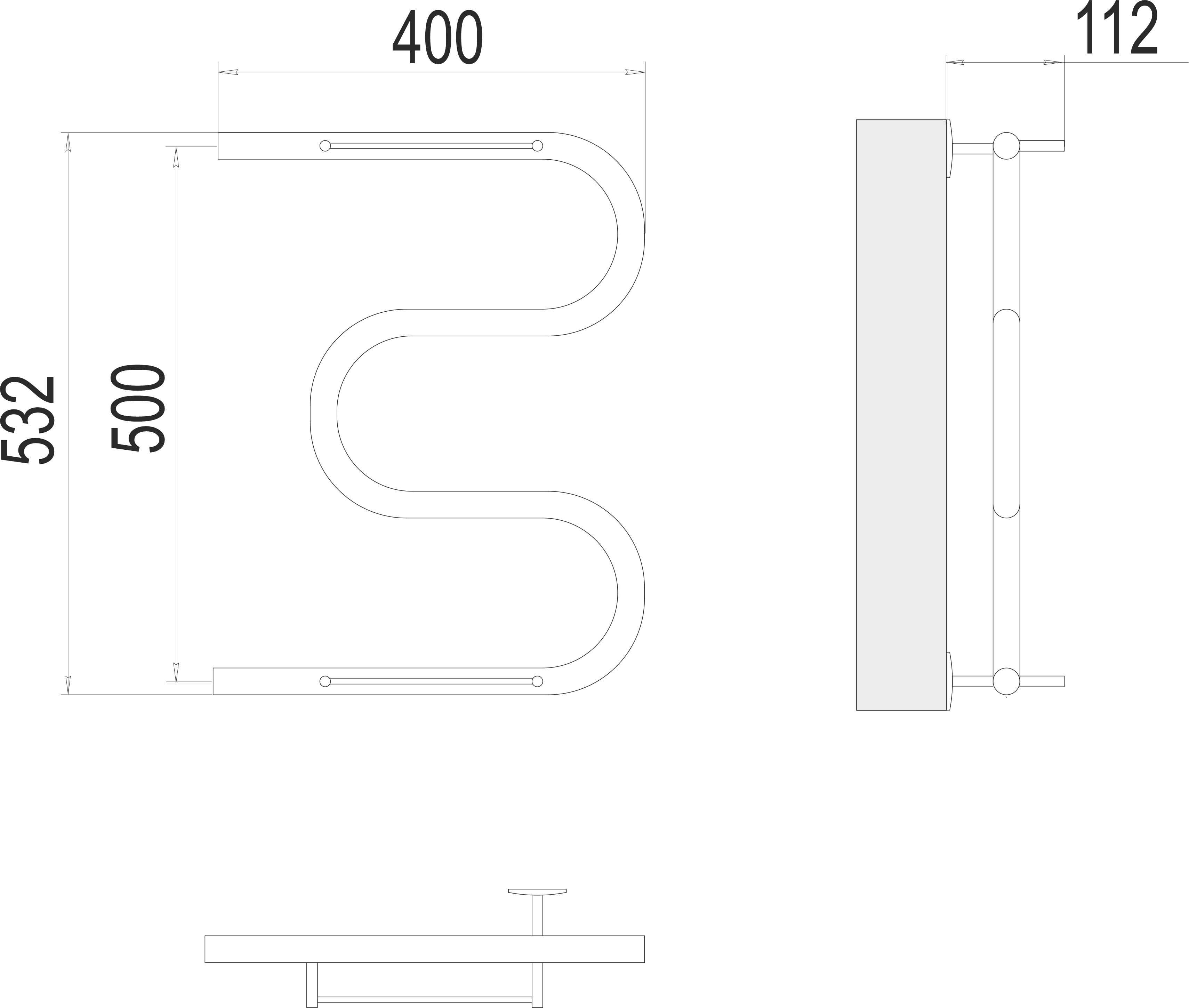 Полотенцесушитель М-образный с полкой (1") 500х400