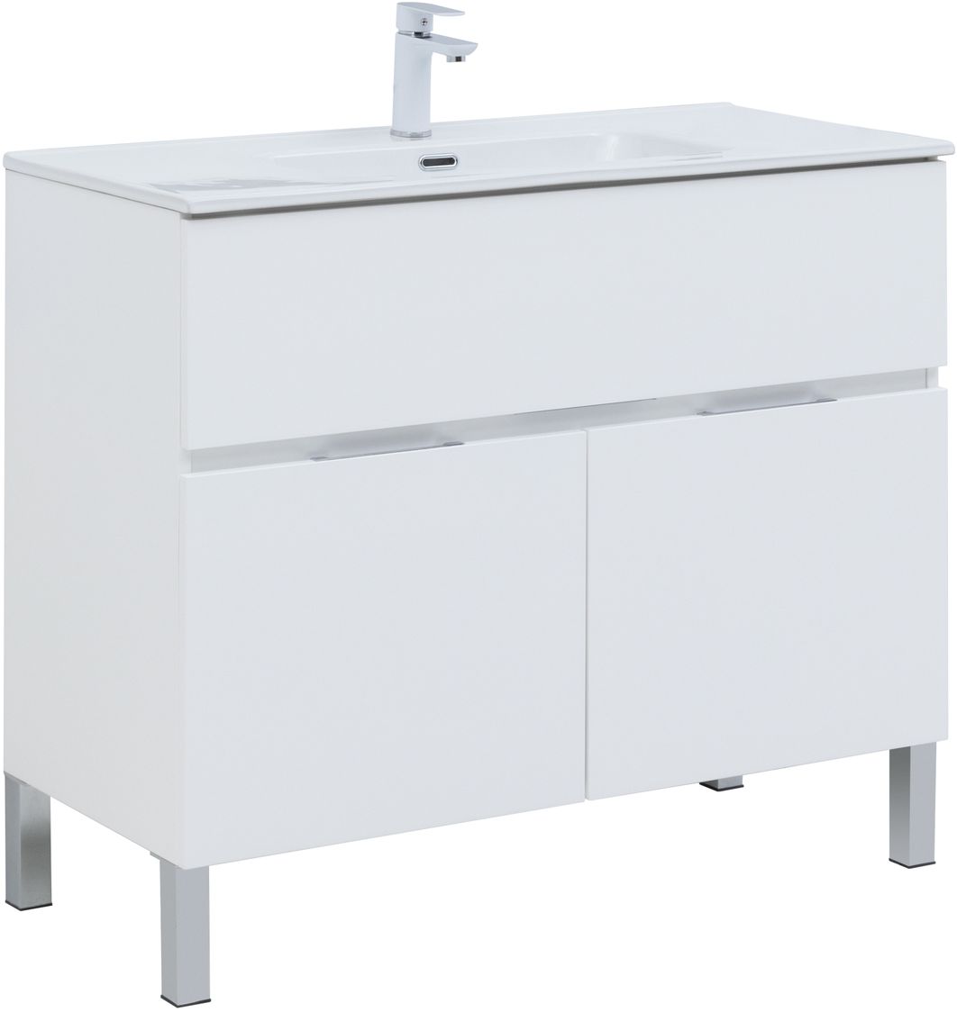 Тумба под раковину Aquanet Алвита New 100 1 ящик, 2 дверцы, белый матовый