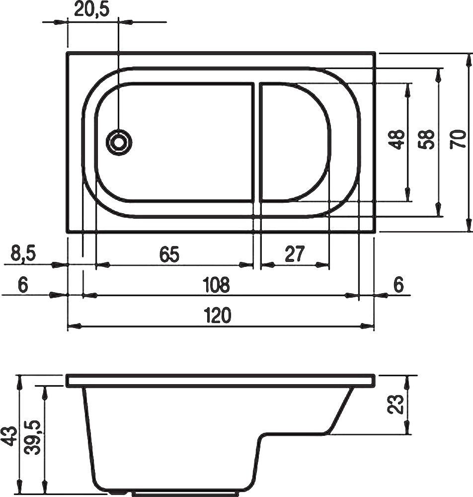 Ванна акриловая PETIT 120х70