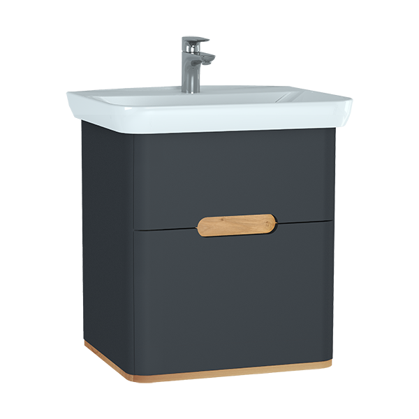 60834 Sento Тумба с раковиной с 2 ящиками 65 см с LED подсветкой цвет матовый антрацит VITRA