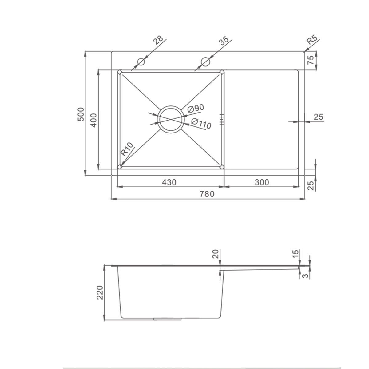 Кухонная мойка Splenka S705.7850.09 с крылом из нержавеющей стали в базу от 50см (чаша СЛЕВА), графит
