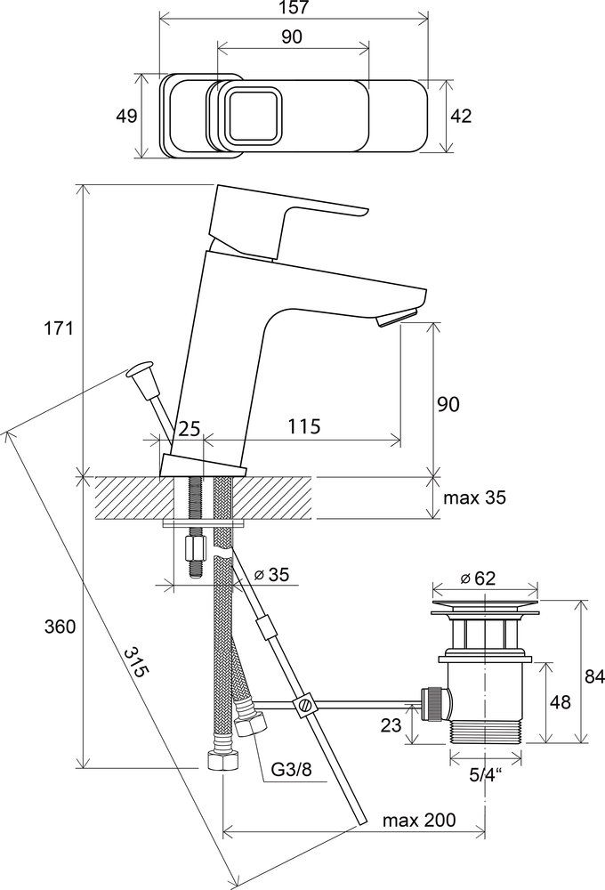 Смеситель для умывальника Ravak 10 TD 013.00 170 мм с донным клапаном X070061