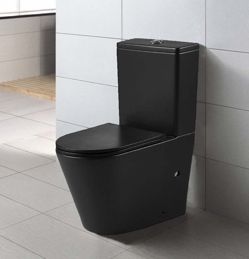 Унитаз-компакт Azario Vetro 605х380х825 напольный, безободковый с бачком и сиденьем микролифт, черный матовый (Z-2149-MB)