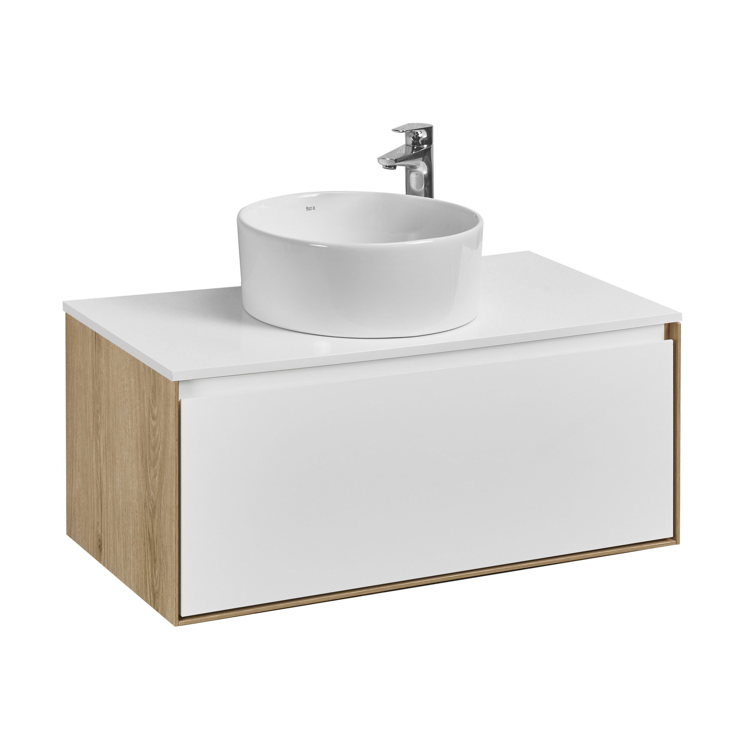 Тумба под раковину AQUATON Либерти 90 1 ящик дуб эльвезия, белый глянец 1A279901LYC70