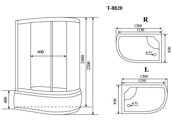 Душевая кабина Timo Comfort T-8820L Fabric Glass 120*85*220+турецкая баня хамам