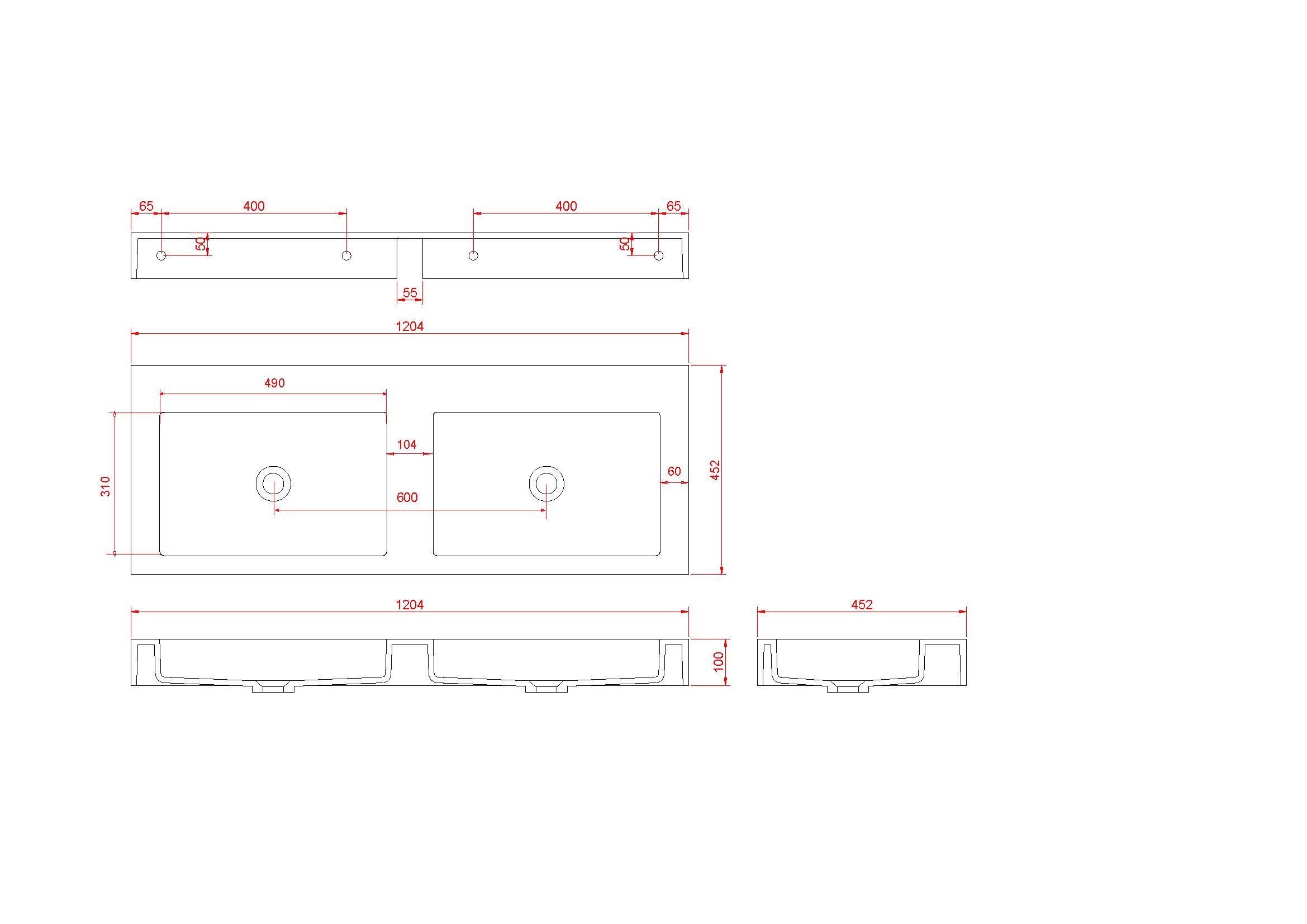 Столешница моноблок FLAT ST 120см (1204*452*100) двойной в магазинах СантехГид