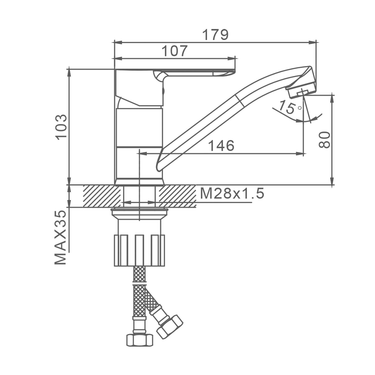 Смеситель Splenka S06.45 для кухни/раковины низкий поворотный излив, хром