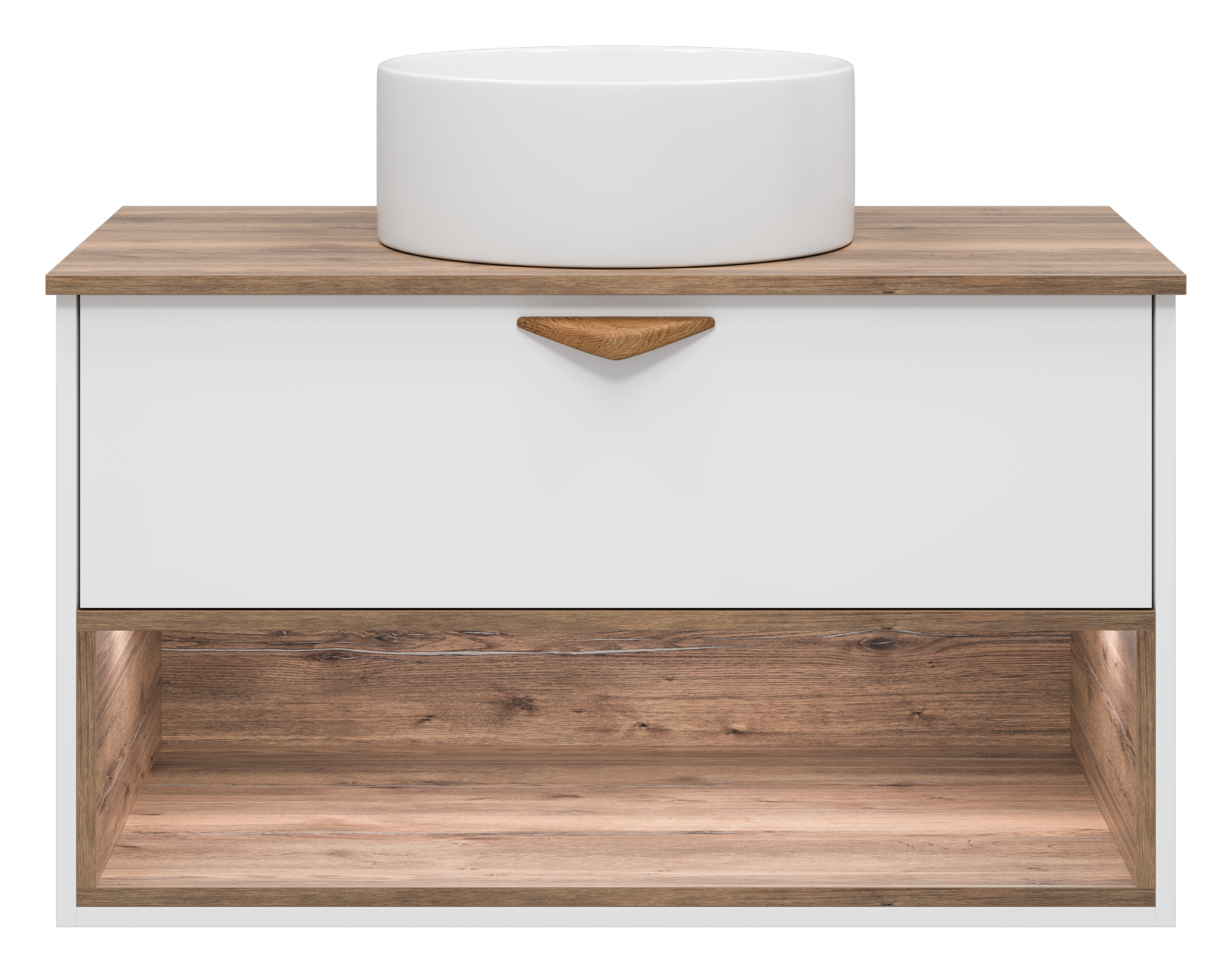 BERGEN - 90 Тумба подвесная 1 ящ. (ДСП (Дуб Гал/БЕЛ мат.эмаль) + раковина