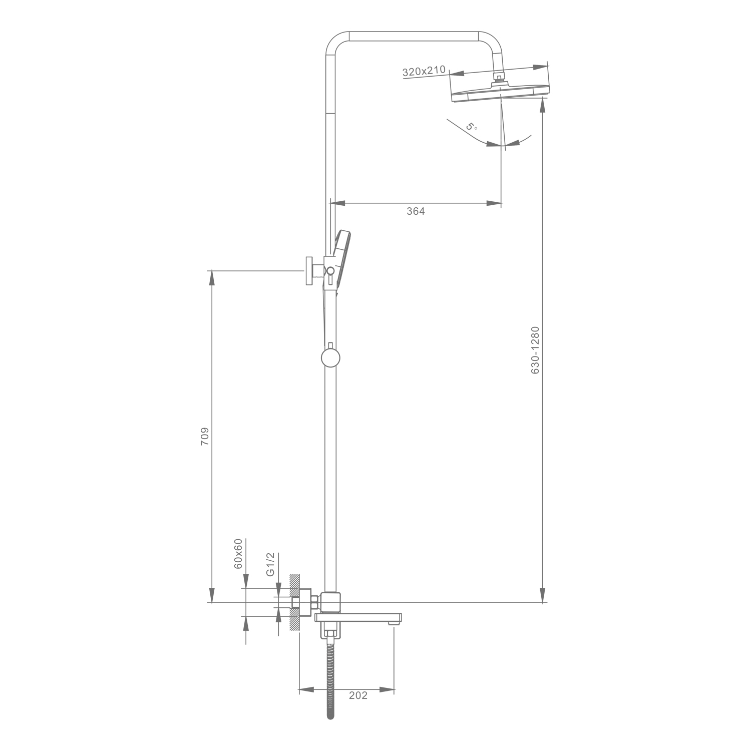 Душевая система Raglo для ванны и душа излив поворотный 15 см, хром R30.24