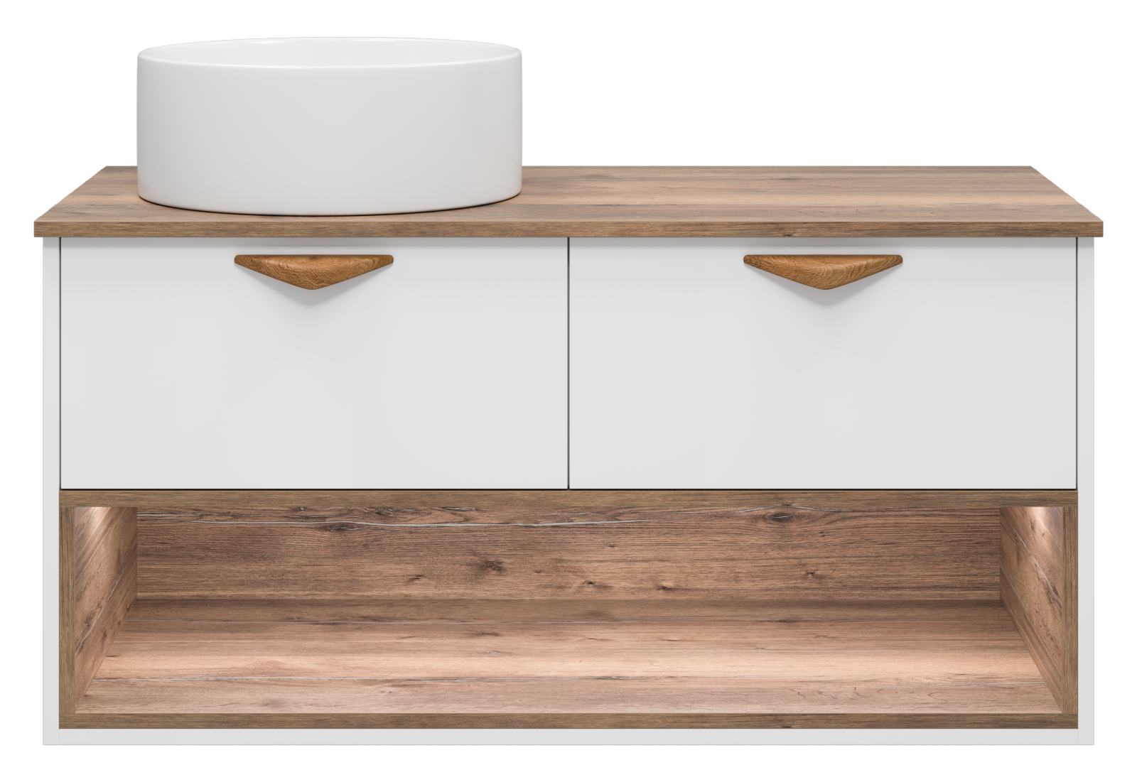 BERGEN -105 Тумба подвесная 2 ящ. (ДСП (Дуб Гал/БЕЛ мат.эмаль) + раковина