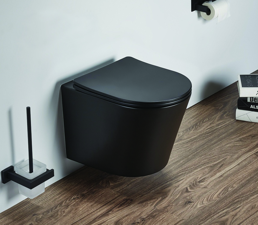 Унитаз подвесной Azario Teramo 480х365х360 безободковый, в комплекте с сидением микролифт, черный матовый (AZ-053E-R-MB SP)