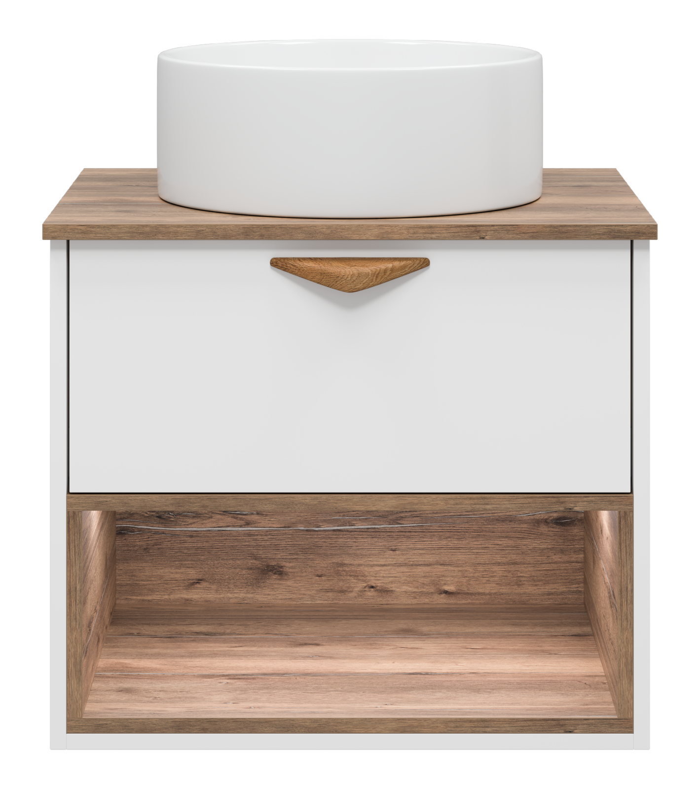 BERGEN - 60 Тумба подвесная 1 ящ. (ДСП (Дуб Гал/БЕЛ мат.эмаль) + раковина