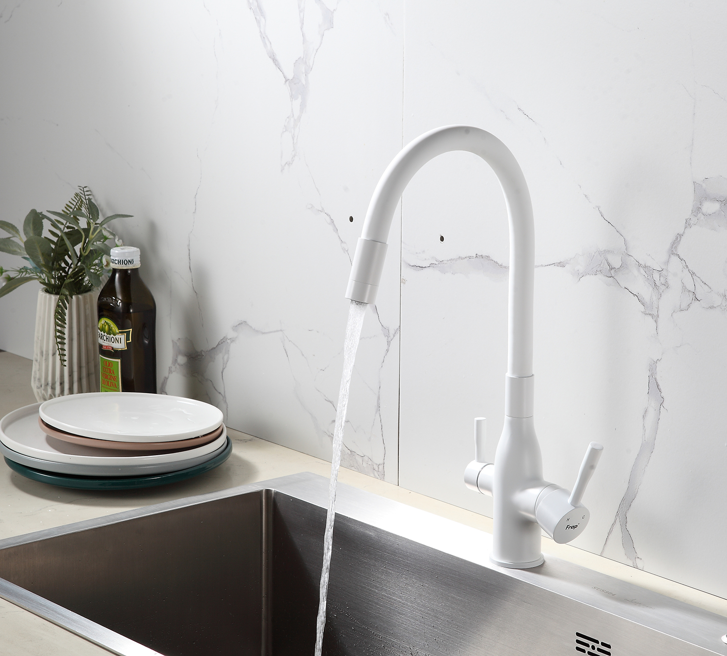 Смеситель для кухни белый FRAP F4396-8