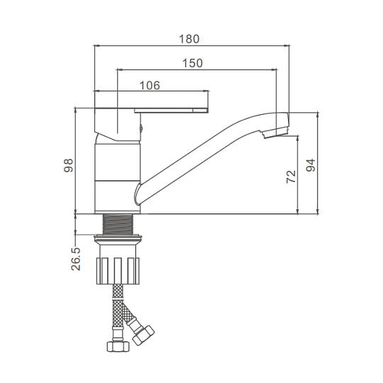 Смеситель Prohanss P64.45 для раковины низкий поворотный излив, хром