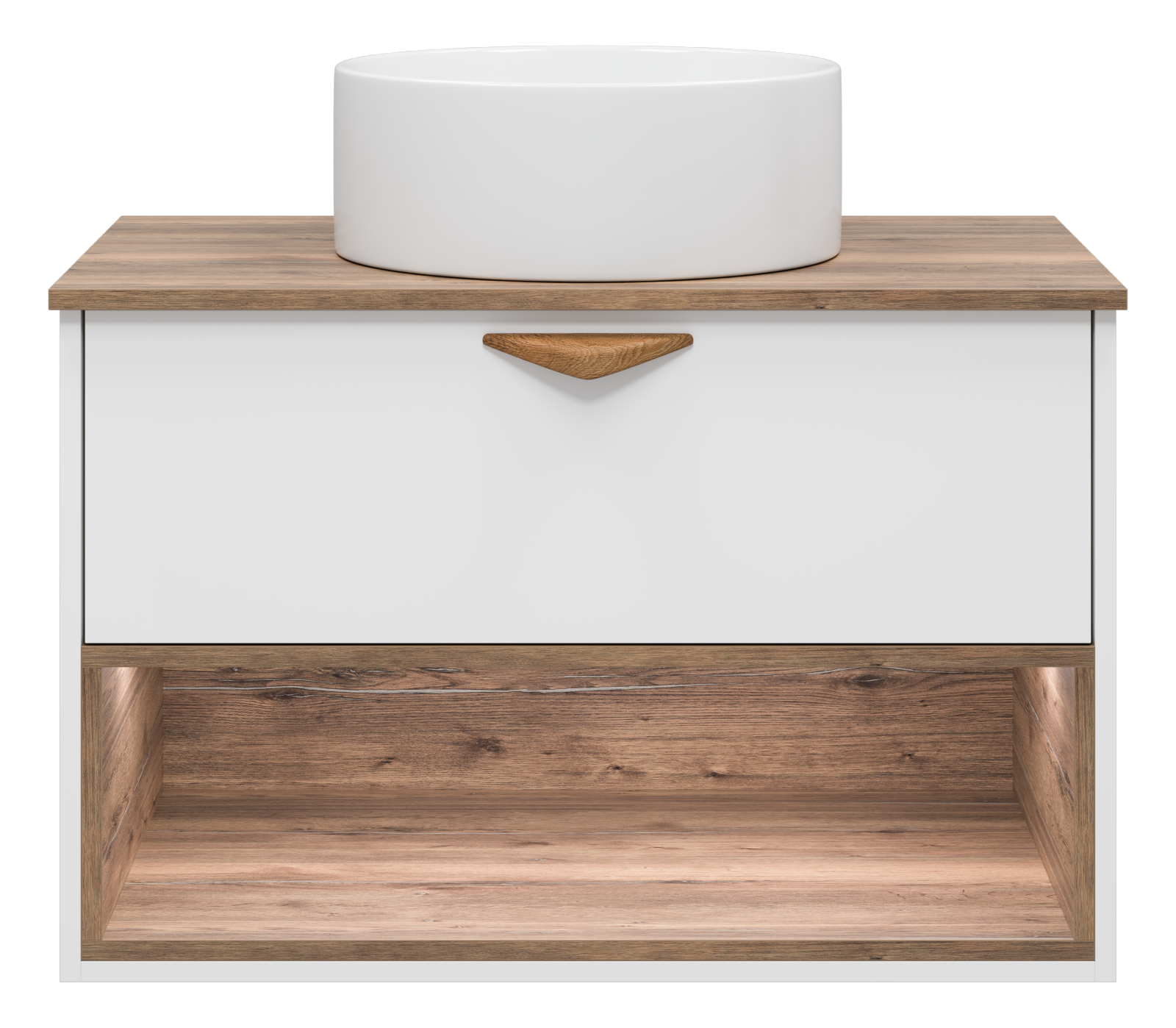 BERGEN - 80 Тумба подвесная 1 ящ. (ДСП (Дуб Гал/БЕЛ мат.эмаль) + раковина