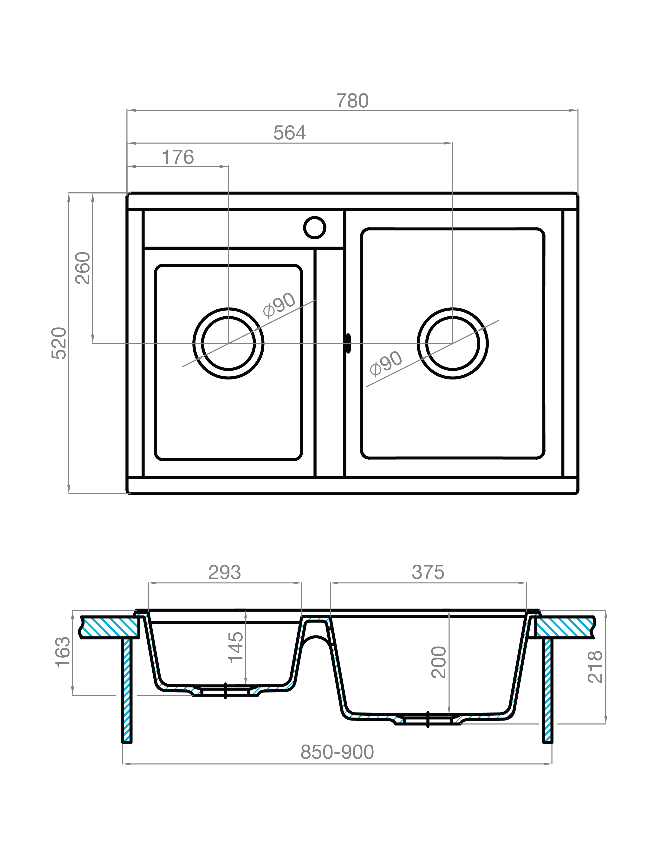 Мойка для кухни AQUATON Делия 78 DBL 2 чаши латте 1A723132DE260