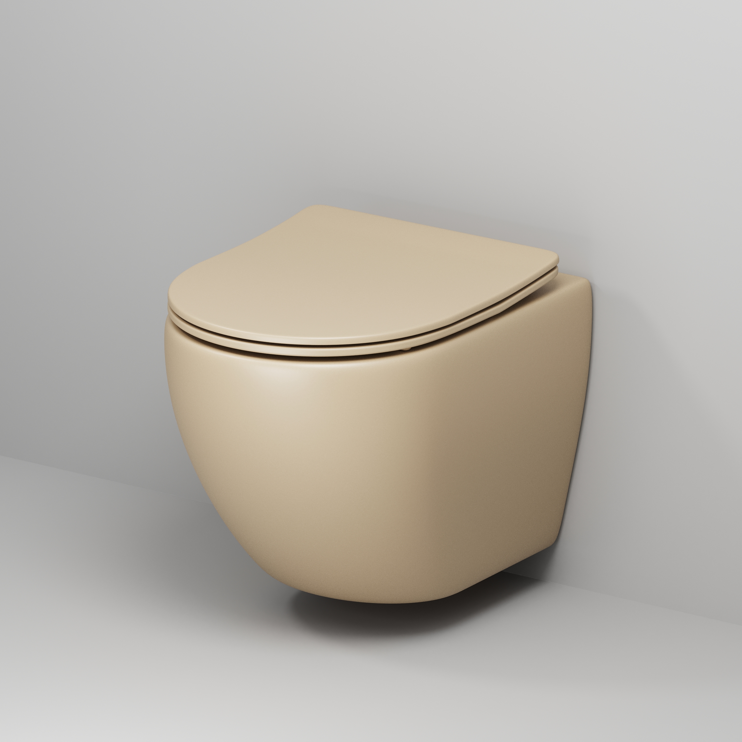 Унитаз подвесной Color (485х360х375) БЕЖЕВЫЙ матовый безободковый с тонкой крышкой GR-4455BEMS