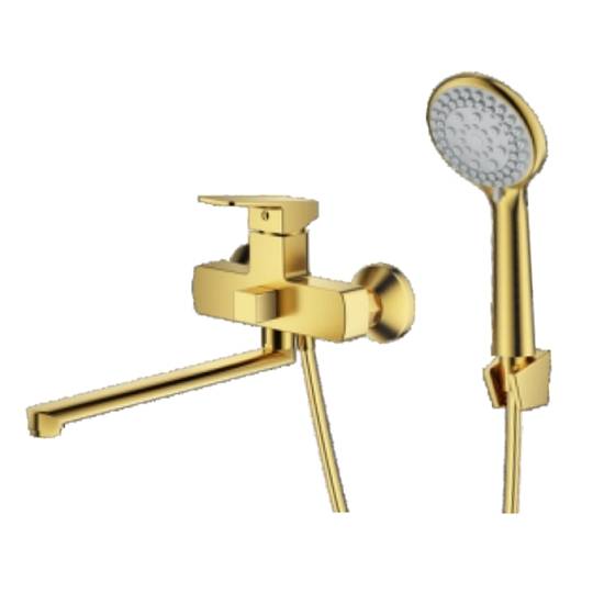 Смеситель Prohanss P60.22.03 для ванны и душа универсальный поворотный излив 30 см, золотой сатин
