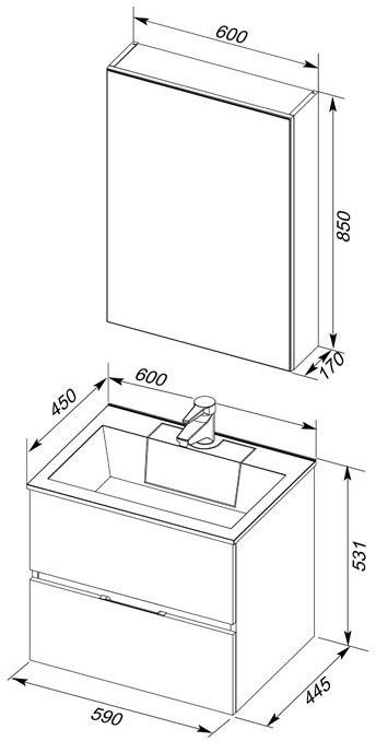 Комплект мебели для ванной Aquanet Алвита 60 серый антрацит