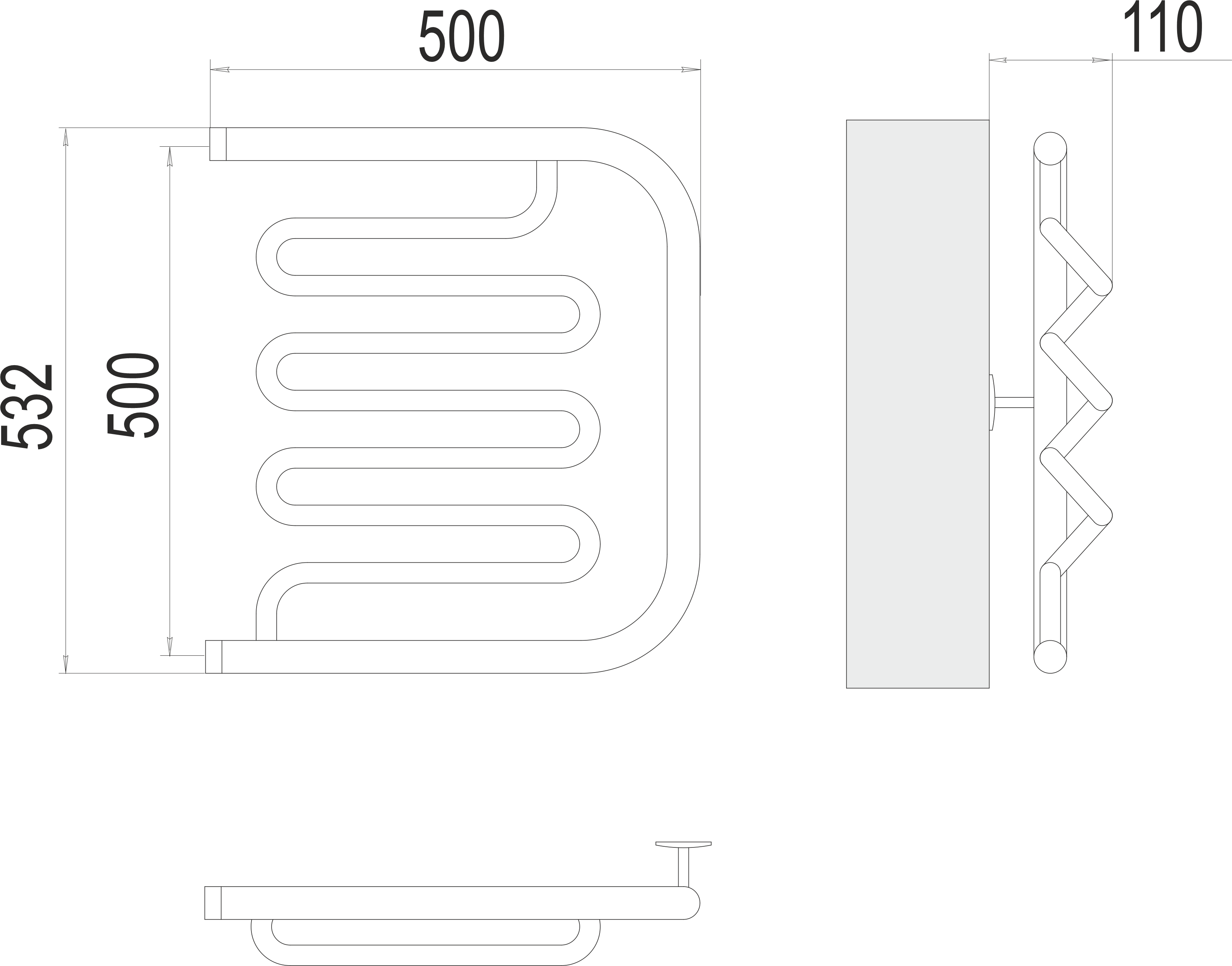 Полотенцесушитель TERMINUS Фокстрот-Лиана AISI 500х500