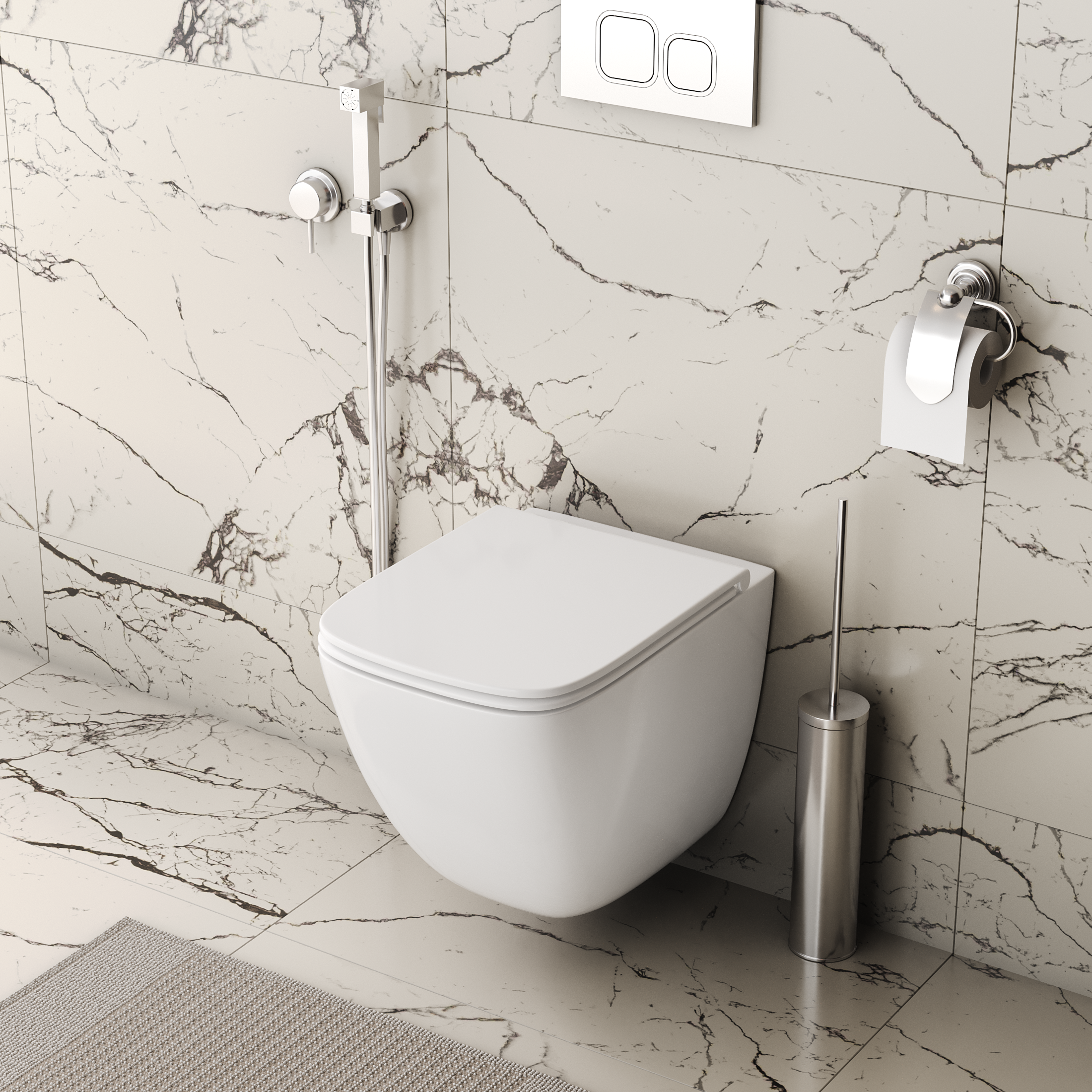 Унитаз подвесной Grossman (485х345х400) безободковый,белый с тонкой крышкой,микролифт,смы GR-4497SQC