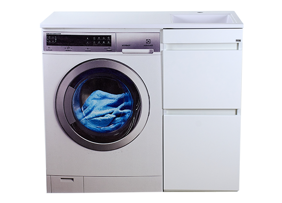 Фостер - 40 Тумба напольная 2 ящ. под стиральную машину, белая + раковина левая