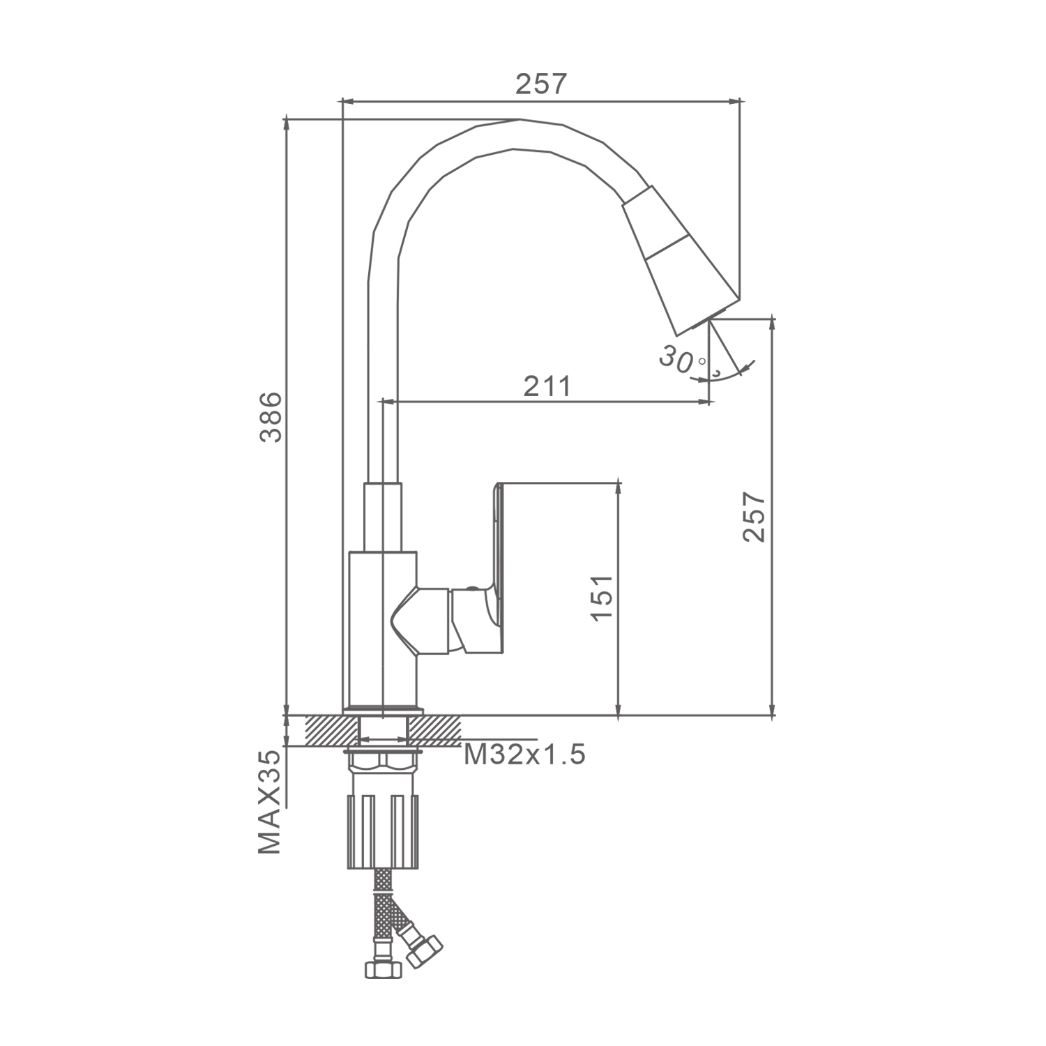 Смеситель Splenka S05.43.06 для кухни высокий гибкий поворотный излив, черный