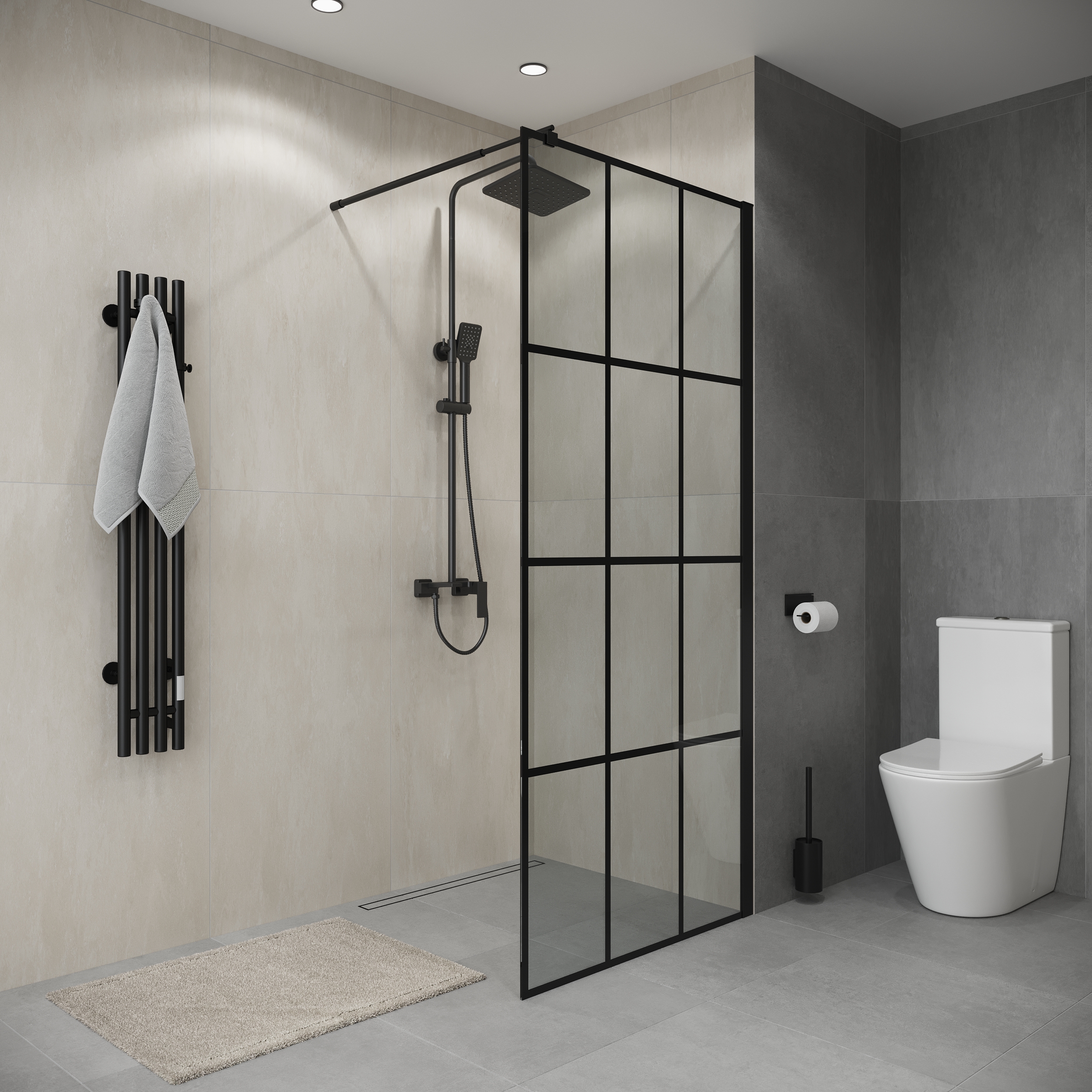 Душевая перегородка Niagara Eco (70х190) черный,стекло клетка,1 место NG-552-70BLACK 